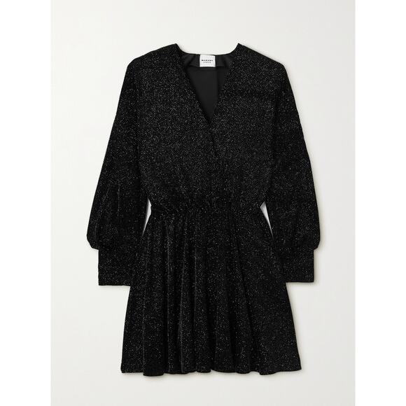 Isabel Marant �toile 'Alexane' Black Crystal-Embellished Velvet Mini Dress Size